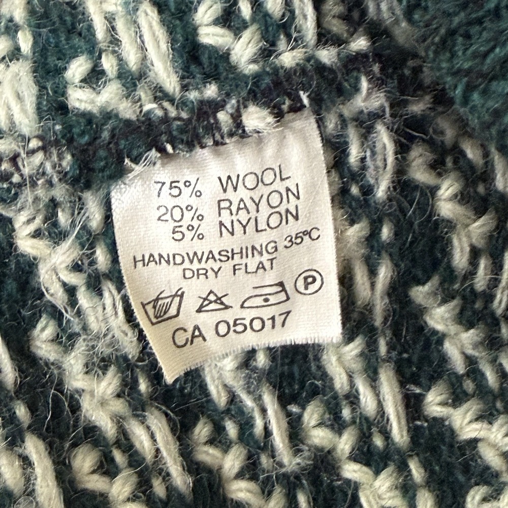 VINTAGE 80s ROOTS NORWEGIAN WOOL BLEND KNIT SWEATER GREEN SIZE LARGE - Picture 3 of 4